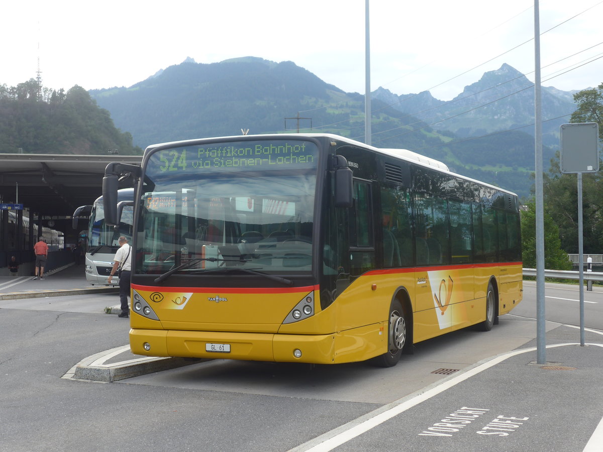 (208'755) - Niederer, Filzbach - GL 61 - Van Hool (ex Casutt, Gossau) am 17. August 2019 beim Bahnhof Ziegelbr�cke