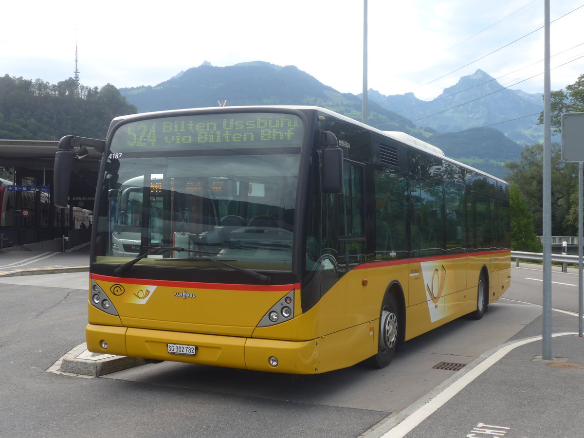 (208'765) - PostAuto Ostschweiz - SG 302'782 - Van Hool (ex Casutt, Gossau) am 17. August 2019 beim Bahnhof Ziegelbr�cke