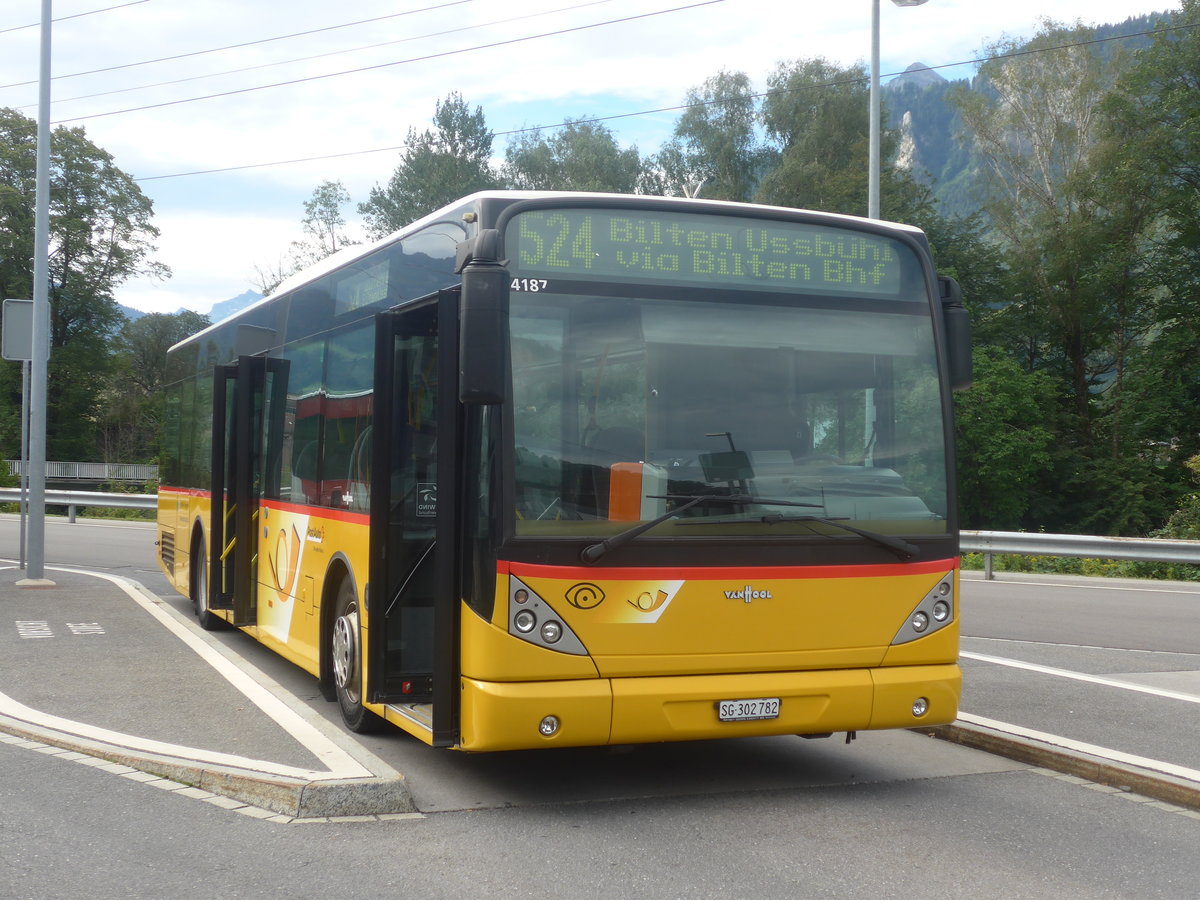 (208'766) - PostAuto Ostschweiz - SG 302'782 - Van Hool (ex Casutt, Gossau) am 17. August 2019 beim Bahnhof Ziegelbr�cke