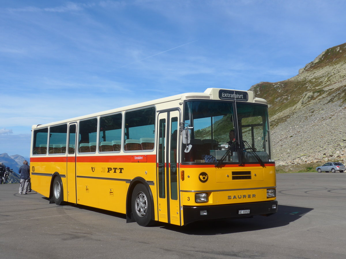 (209'760) - Kolb, Grasswil - Nr. 3/BE 93'915 - Saurer/R&J (ex Schmocker, Stechelberg Nr. 3; ex Schmocker, Stechelberg Nr. 1; ex Gertsch, Stechelberg Nr. 1) am 22. September 2019 in Susten, Passh�he