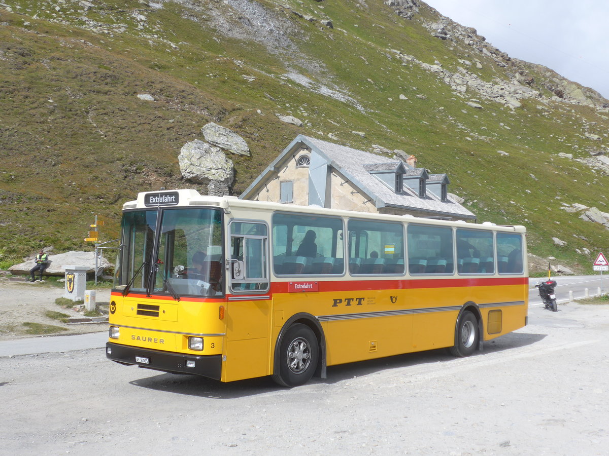 (209'776) - Kolb, Grasswil - Nr. 3/BE 93'915 - Saurer/R&J (ex Schmocker, Stechelberg Nr. 3; ex Schmocker, Stechelberg Nr. 1; ex Gertsch, Stechelberg Nr. 1) am 22. September 2019 in Furka, Passh�he