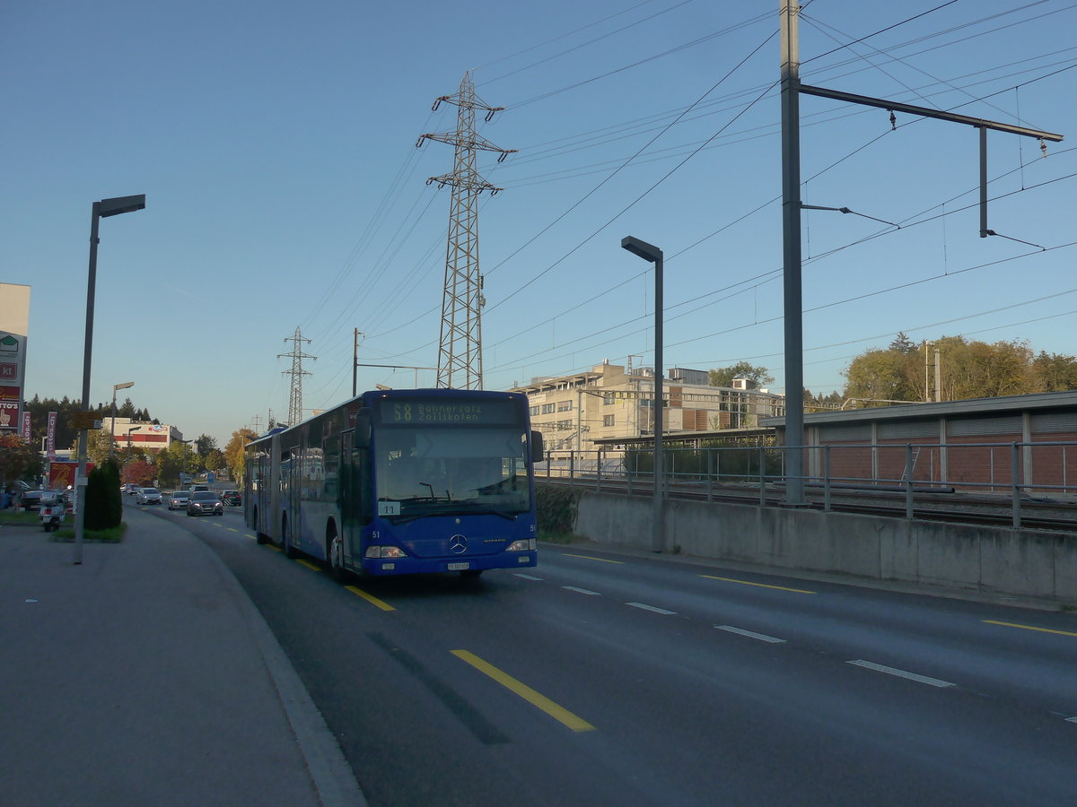 (210'360) - VZO Gr�ningen - Nr. 51/FR 300'658 - Mercedes am 14. Oktober 2019 beim Bahnhof Zollikofen (Einsatz Intertours)
