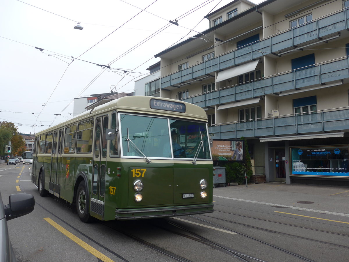 (210'443) - SVB Bern (Bernmobil historique) - Nr. 157/BE 113'157 - FBW/Gangloff am 20. Oktober 2019 in Bern, Weissenb�hl