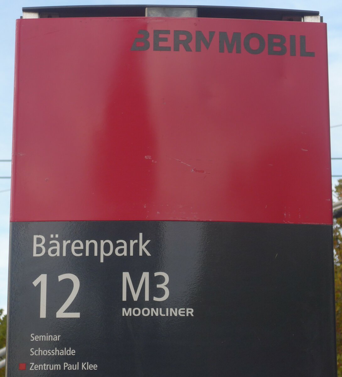 (210'481) - BERNMOBIL-Haltestellenschild - Bern, B�renpark - am 20. Oktober 2019