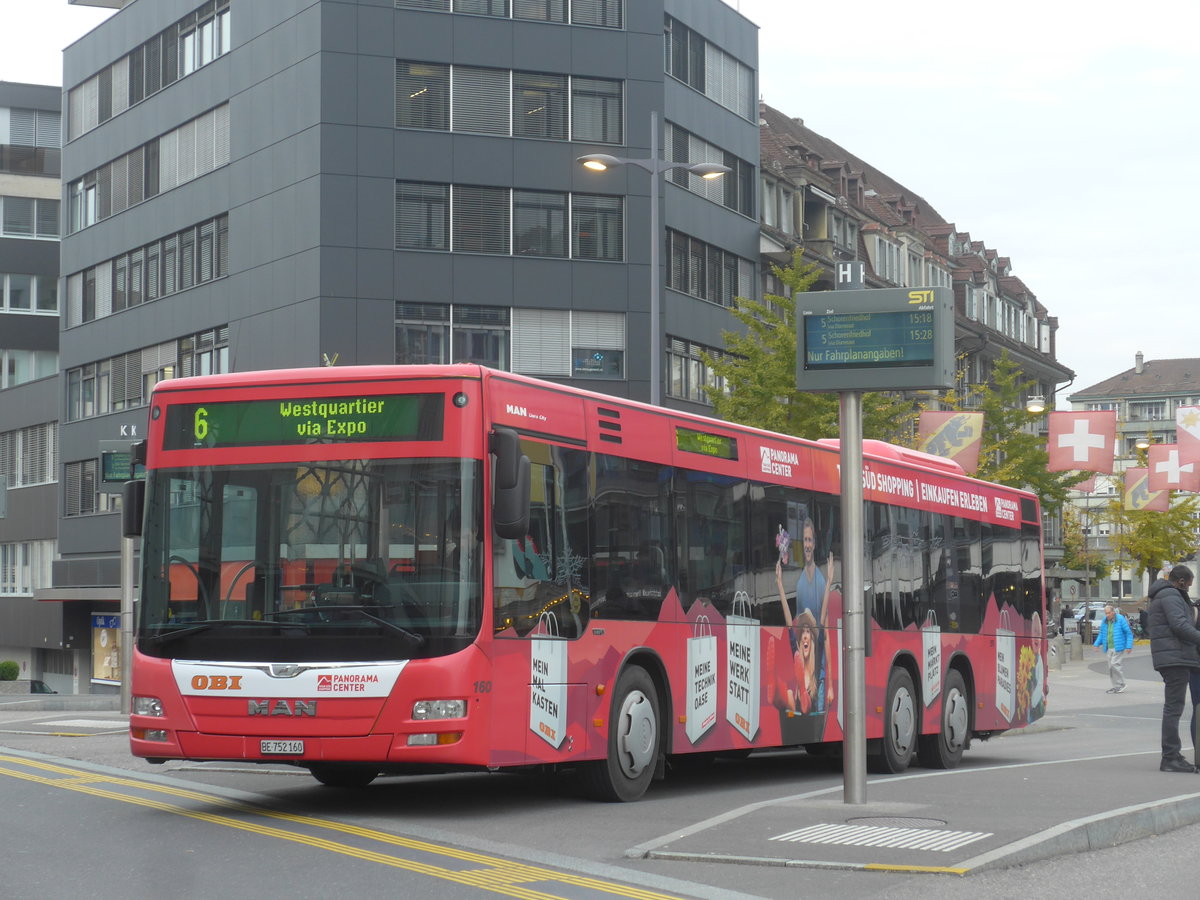 (211'048) - STI Thun - Nr. 160/BE 752'160 - MAN am 11. November 2019 beim Bahnhof Thun