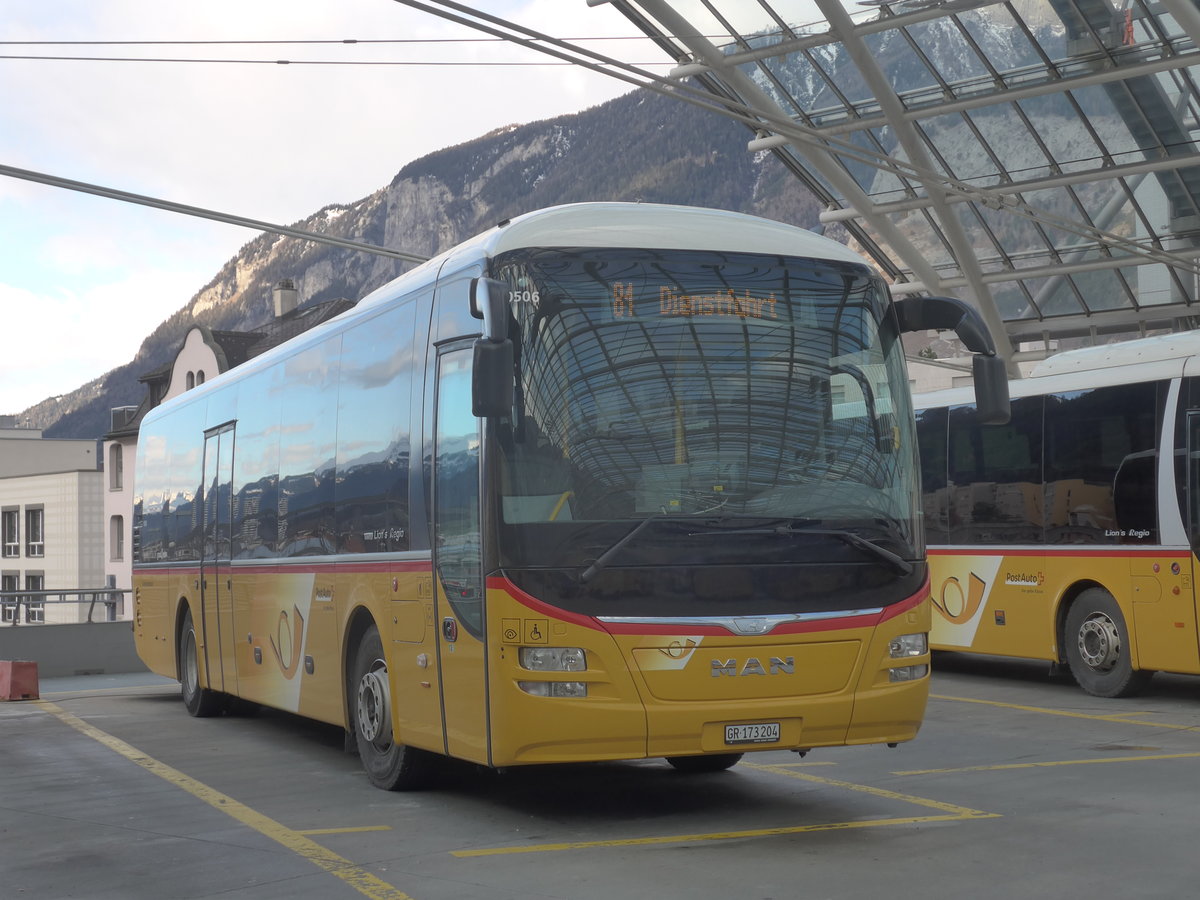 (212'553) - PostAuto Graub�nden - GR 173'204 - MAN am 7. Dezember 2019 in Chur, Postautostation