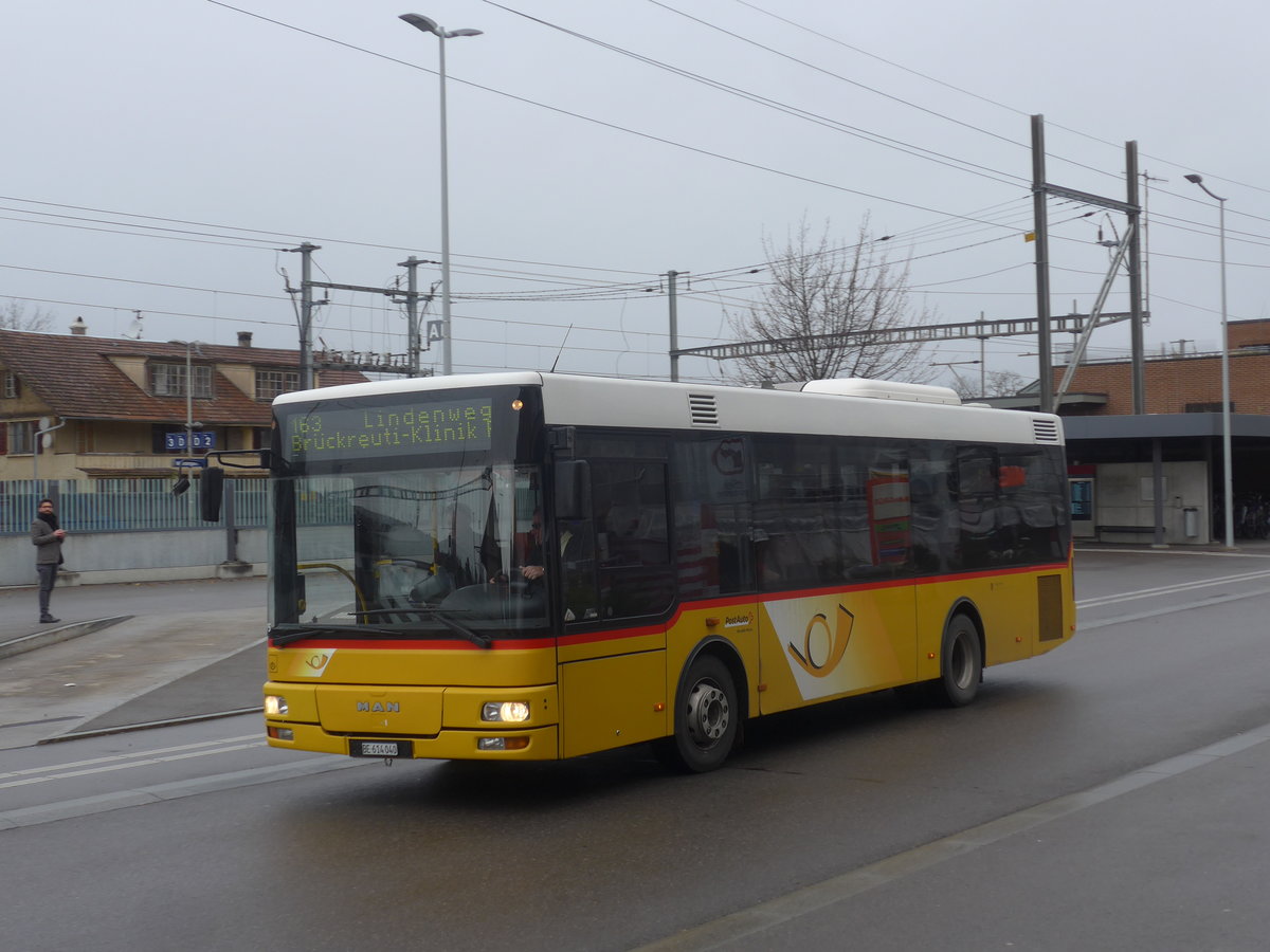 (212'849) - PostAuto Bern - BE 614'040 - MAN/G�ppel (ex AVG Meiringen Nr. 72) am 9. Dezember 2019 beim Bahnhof M�nsingen