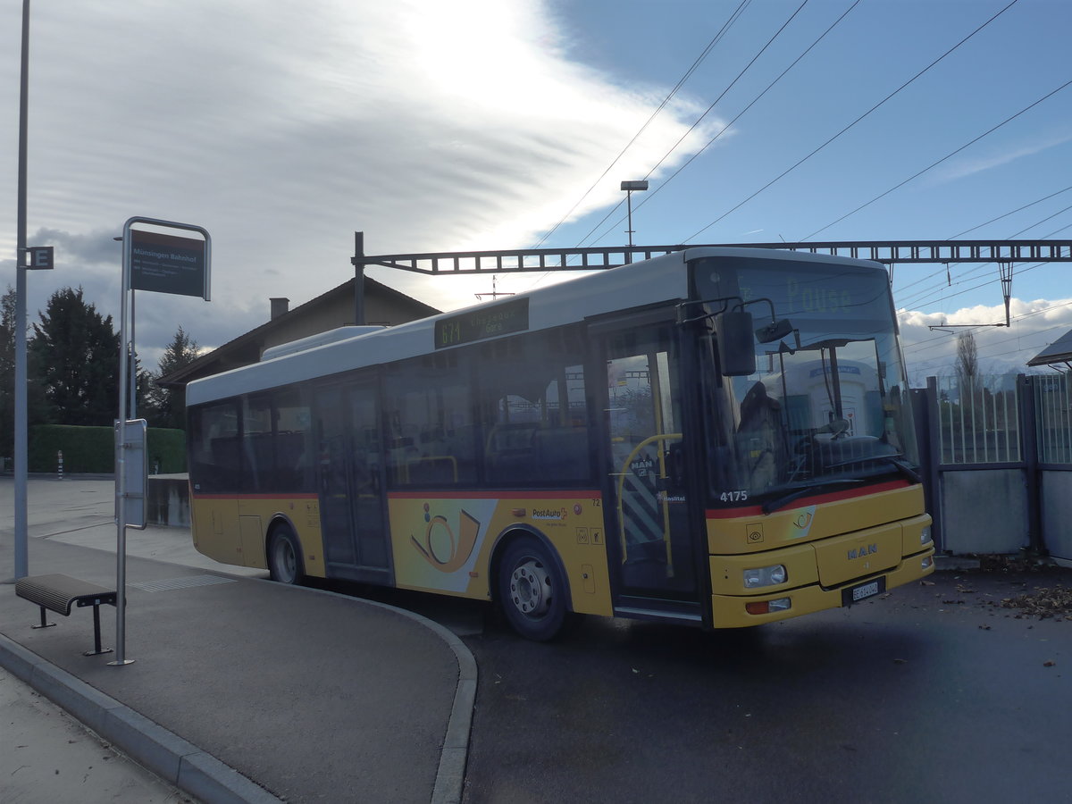 (212'910) - PostAuto Bern - BE 614'040 - MAN/G�ppel (ex AVG Meiringen Nr. 72) am 14. Dezember 2019 beim Bahnhof M�nsingen