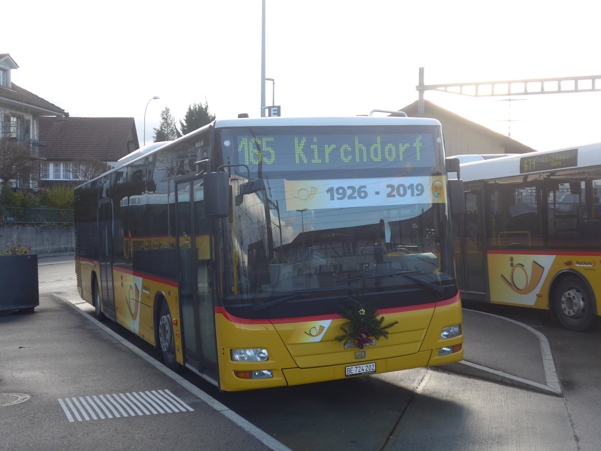 (212'922) - PostAuto Bern - Nr. 202/BE 724'202 - MAN (ex RBS Worblaufen Nr. 202) am 14. Dezember 2019 beim Bahnhof M�nsingen
