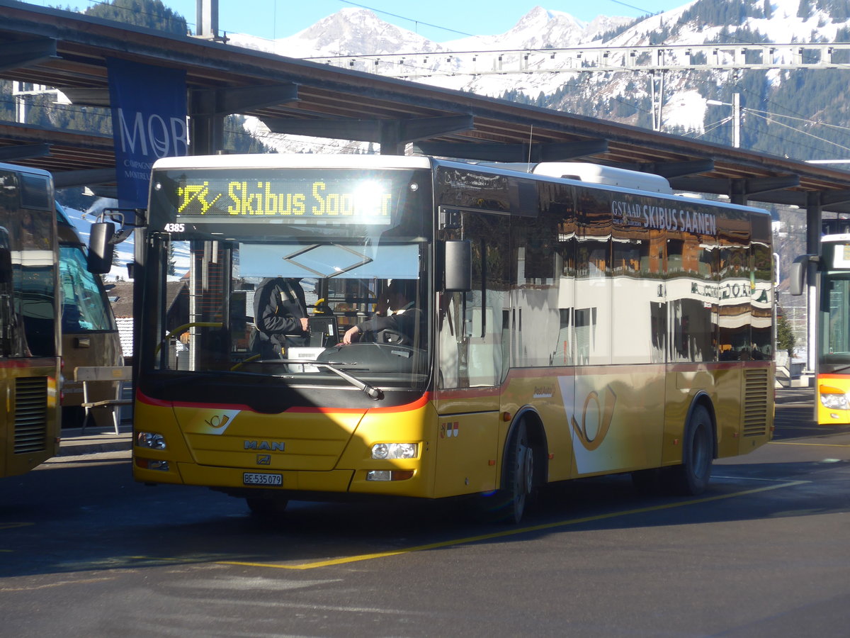 (213'287) - PostAuto Bern - BE 535'079 - MAN/G�ppel (ex Nr. 217; ex RBS Worblaufen Nr. 217) am 2. Januar 2020 beim Bahnhof Gstaad