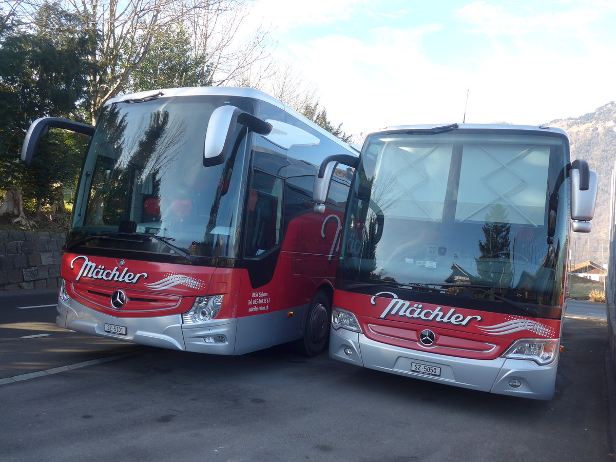 (213'792) - M�chler, Siebnen - SZ 5101 + SZ 5050 - Mercedes am 12. Januar 2020 in Seelisberg, Dorfstrasse