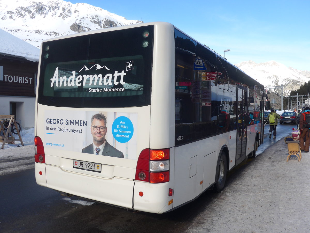 (214'153) - Mattli, Wassen - UR 9221 - MAN/G�ppel (ex Lengacher, Wichtrach Nr. 6) am 9. Februar 2020 in Andermatt, Tourist Info