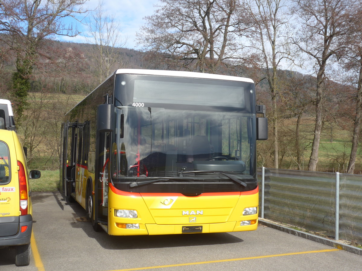 (214'287) - CarPostal Ouest - (JU 1925) - MAN/G�ppel (ex Stucki, Porrentruy Nr. 15) am 16. Februar 2020 in Develier, Parkplatz