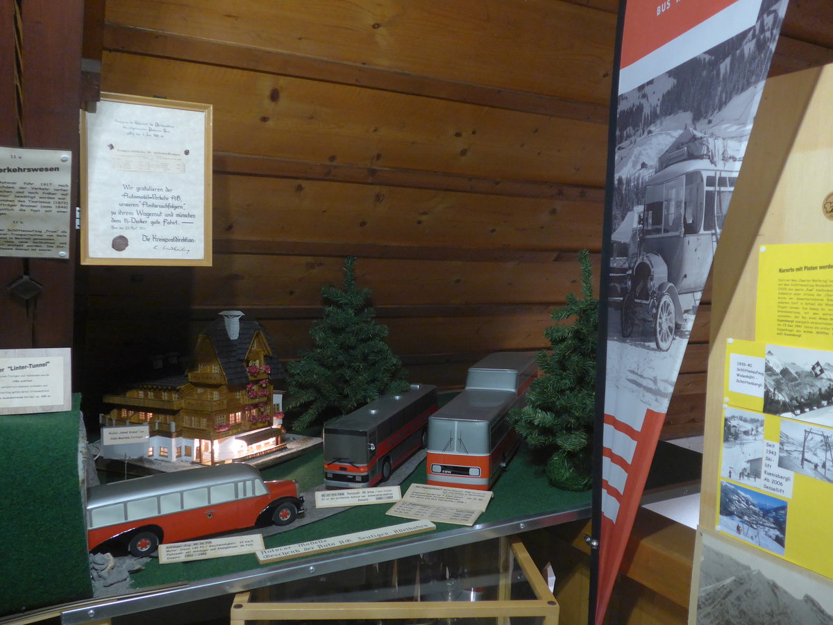 (214'533) - AFA Adelboden - Nr. 1/BE 26'705 - FBW/R&J + Nr. 16/BE 26'705 - FBW/R&J + Nr. 6 - FBW/Vetter-R&J Anderthalbdecker am 19. Februar 2020 in Adelboden, Heimatmuseum (Modelle)