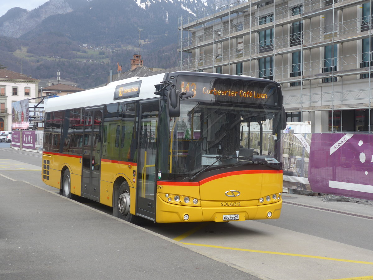 (214'918) - TPC Aigle - Nr. CP21/VD 374'494 - Solaris am 29. Februar 2020 beim Bahnhof Aigle