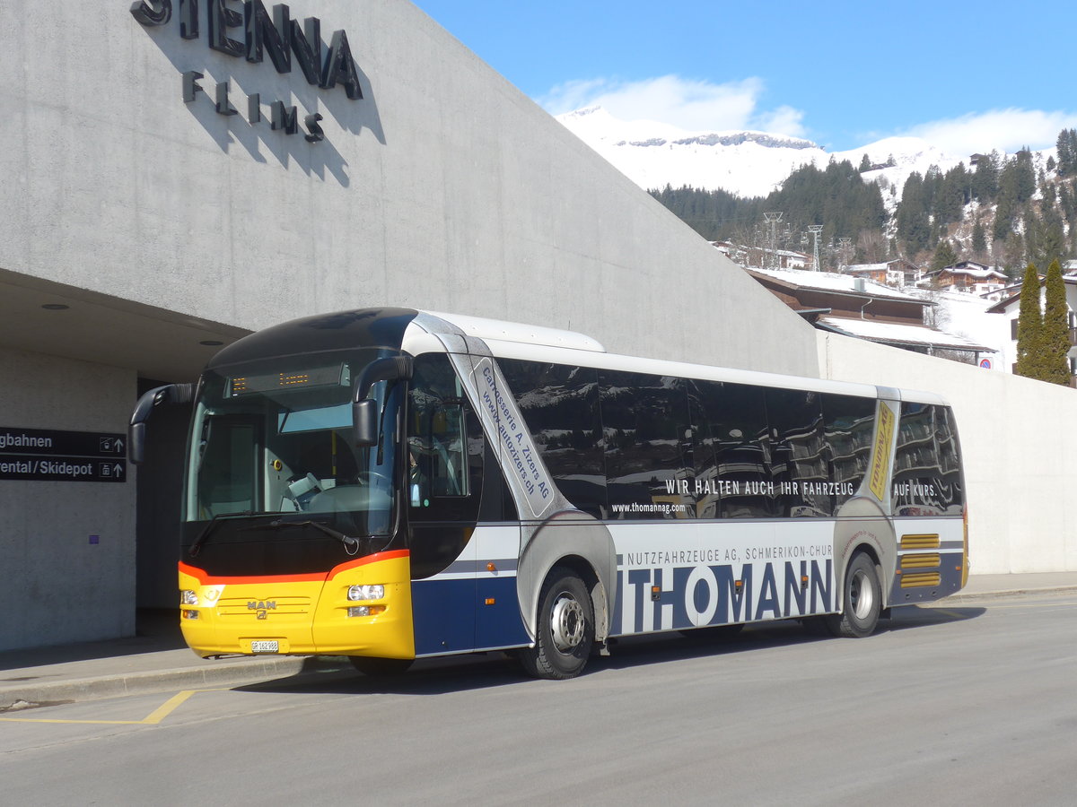 (214'960) - PostAuto Graub�nden - GR 162'988 - MAN am 1. M�rz 2020 in Flims, Bergbahnen