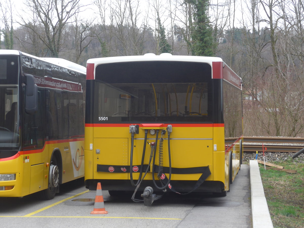 (215'029) - PostAuto Bern - BE 193'594 - Lanz+Marti/Hess Personenanh�nger (ex Klopfstein, Laupen) am 2. M�rz 2020 in Laupen, Garage