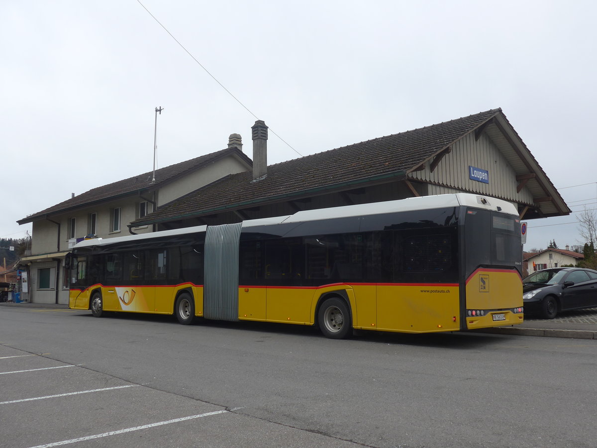 (215'047) - PostAuto Bern - BE 546'245 - Solaris am 2. M�rz 2020 beim Bahnhof Laupen