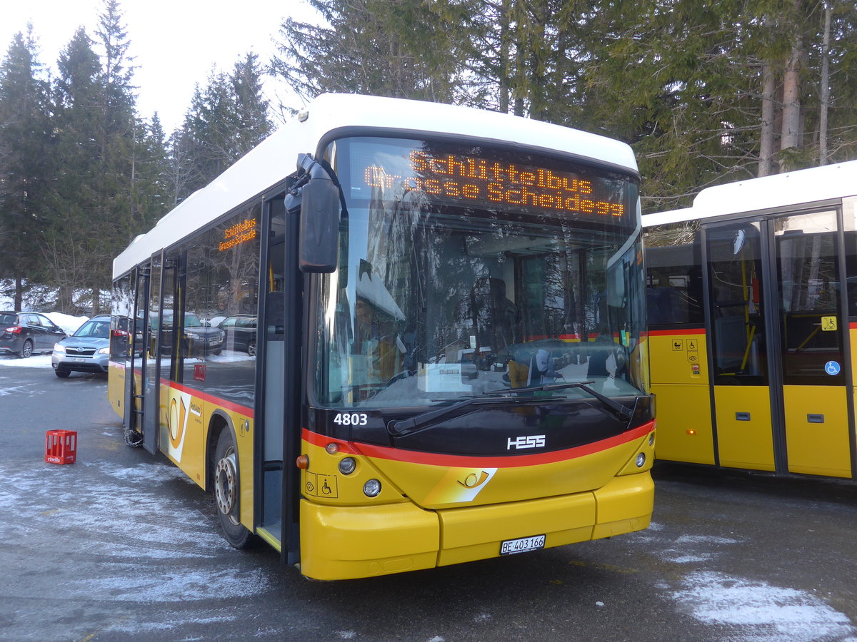 (215'070) - PostAuto Bern - BE 403'166 - Scania/Hess (ex AVG Meiringen Nr. 66; ex Steiner, Messen) am 8. M�rz 2020 auf der Schwarzwaldalp