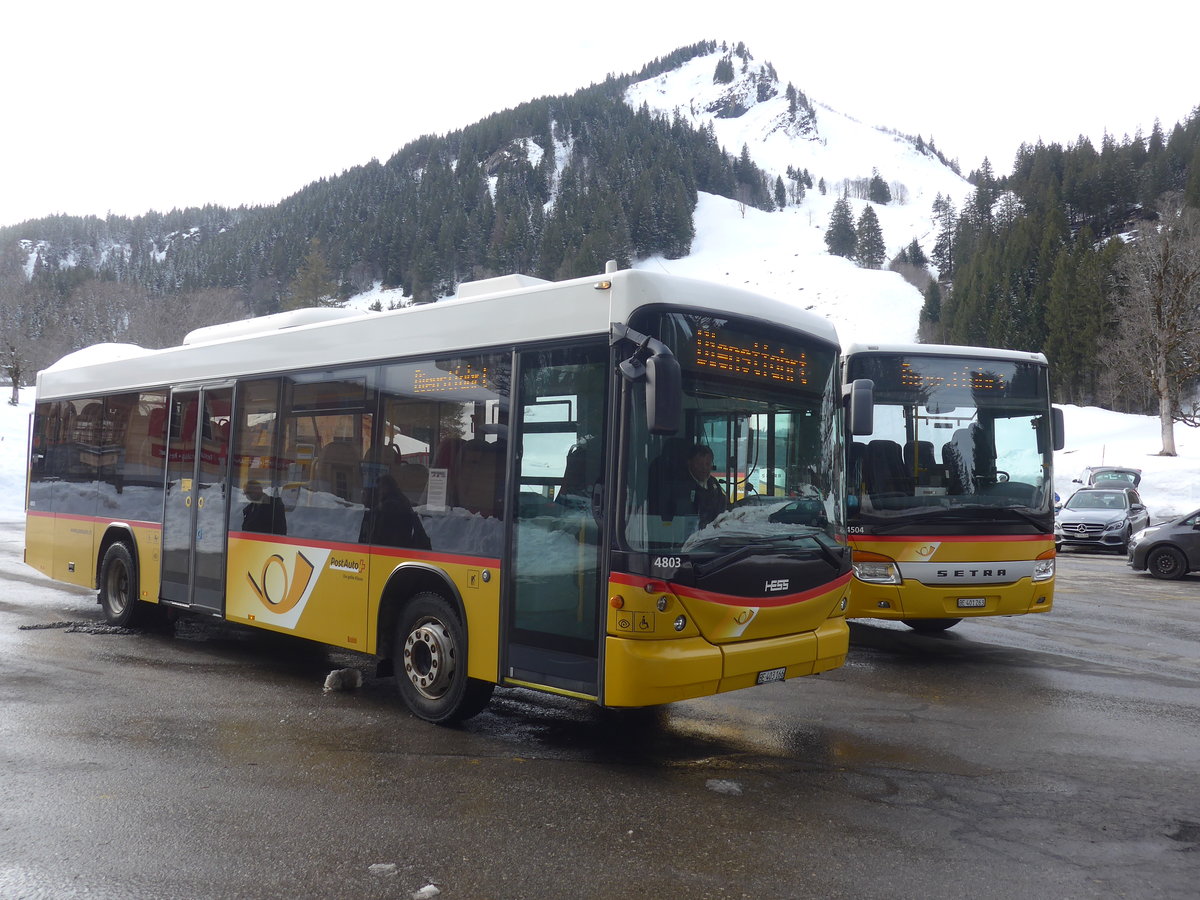 (215'093) - PostAuto Bern - BE 403'166 - Scania/Hess (ex AVG Meiringen Nr. 66; ex Steiner, Messen) am 8. M�rz 2020 auf der Schwarzwaldalp
