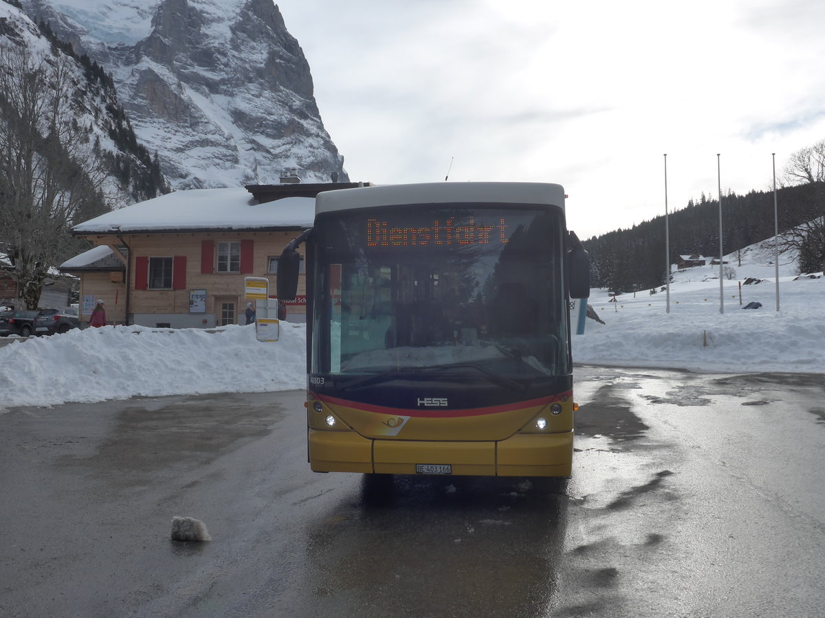 (215'097) - PostAuto Bern - BE 403'166 - Scania/Hess (ex AVG Meiringen Nr. 66; ex Steiner, Messen) am 8. M�rz 2020 auf der Schwarzwaldalp