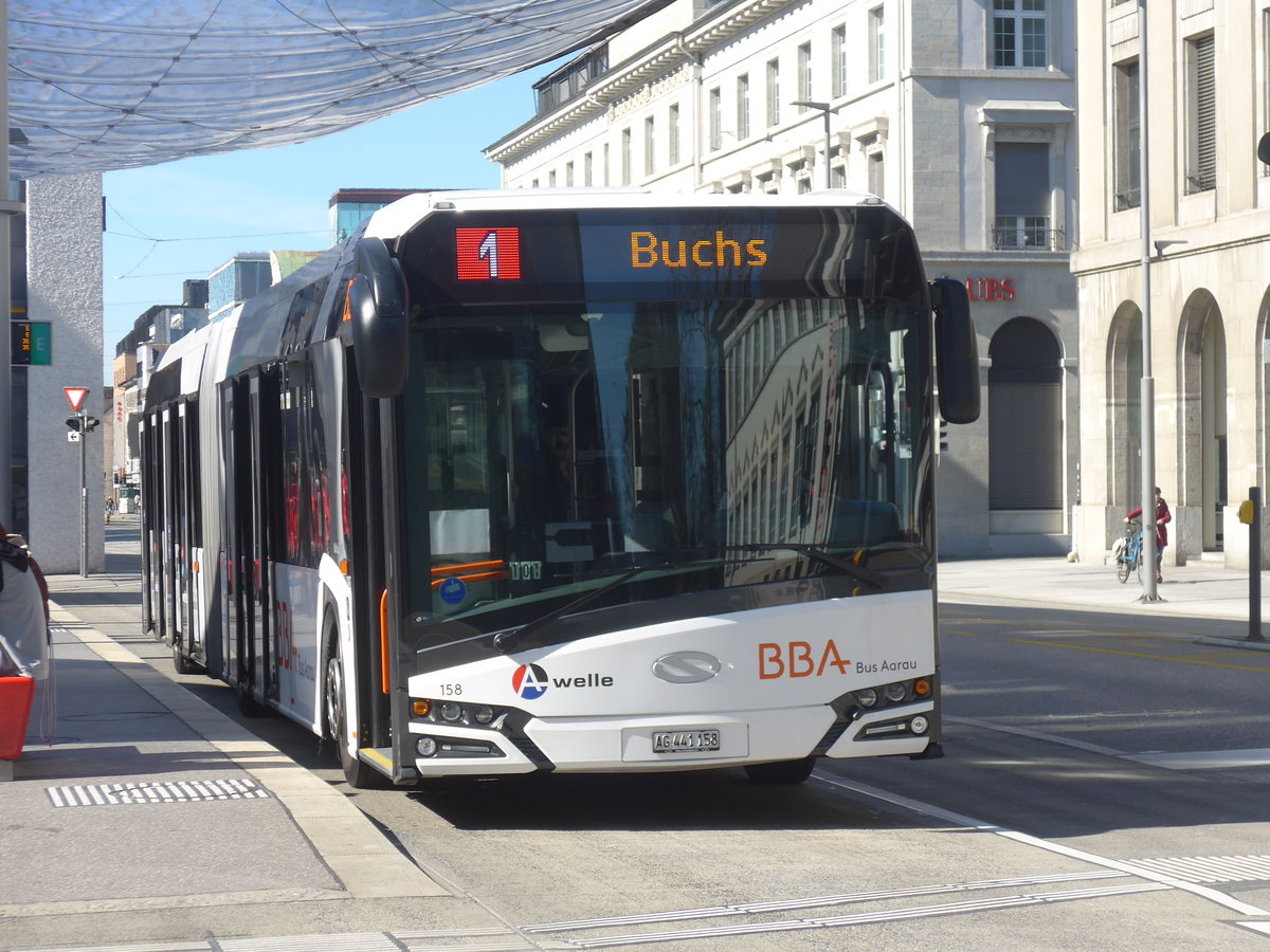 (215'201) - BBA Aarau - Nr. 158/AG 441'158 - Solaris am 15. M�rz 2020 beim Bahnhof Aarau