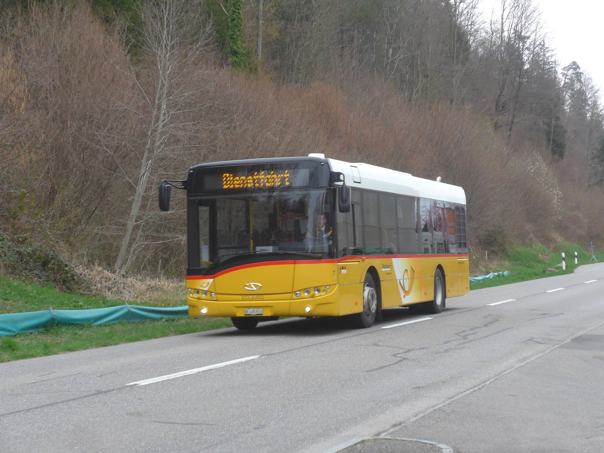 (215'371) - PostAuto Bern - Nr. 7/BE 435'814 - Solaris (ex Lengacher, Wichtrach Nr. 4) am 22. M�rz 2020 in Laupen, Neueneggstrasse