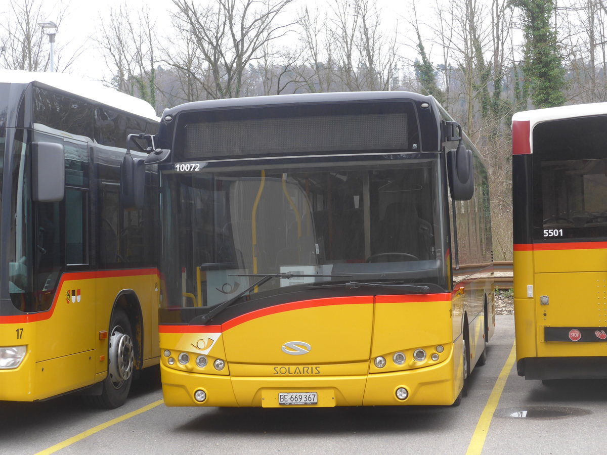 (215'375) - PostAuto Bern - Nr. 14/BE 669'367 - Solaris (ex Klopfstein, Laupen Nr. 14) am 22. M�rz 2020 in Laupen, Garage