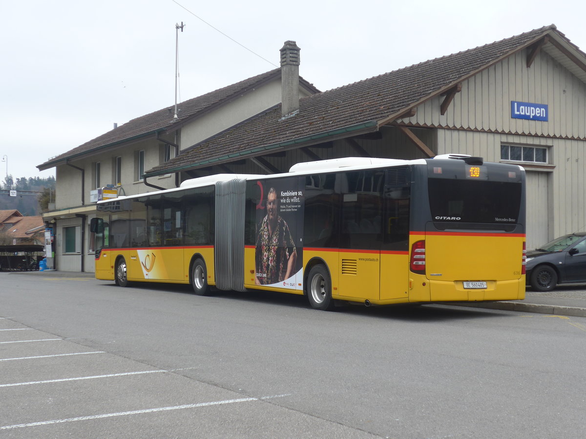 (215'390) - PostAuto Bern - Nr. 636/BE 560'405 - Mercedes am 22. M�rz 2020 beim Bahnhof Laupen