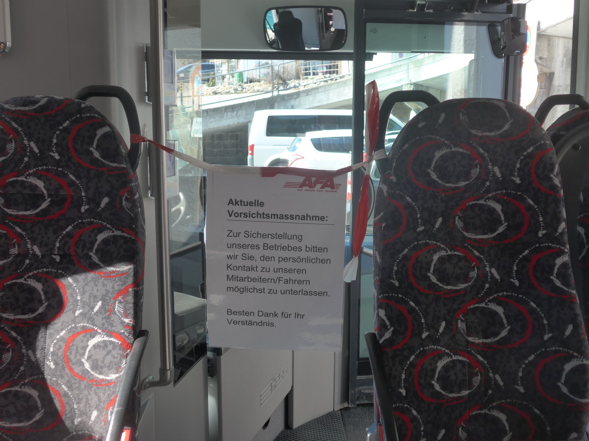 (215'541) - AFA Adelboden - Nr. 55/BE 611'055 - Scania/Hess am 25. M�rz 2020 in Adelboden, Busstation (Innenaufnahme)