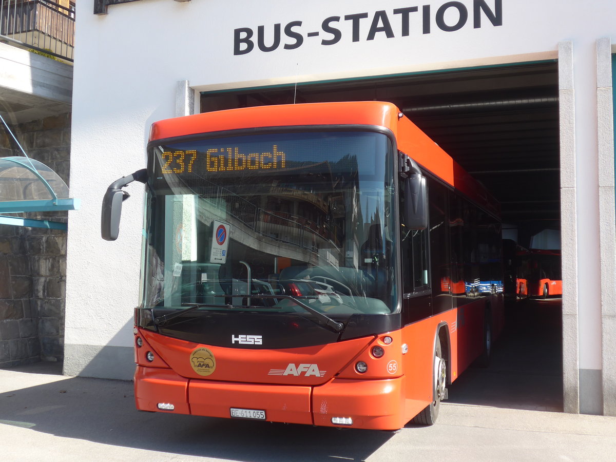 (215'543) - AFA Adelboden - Nr. 55/BE 611'055 - Scania/Hess am 25. M�rz 2020 in Adelboden, Busstation