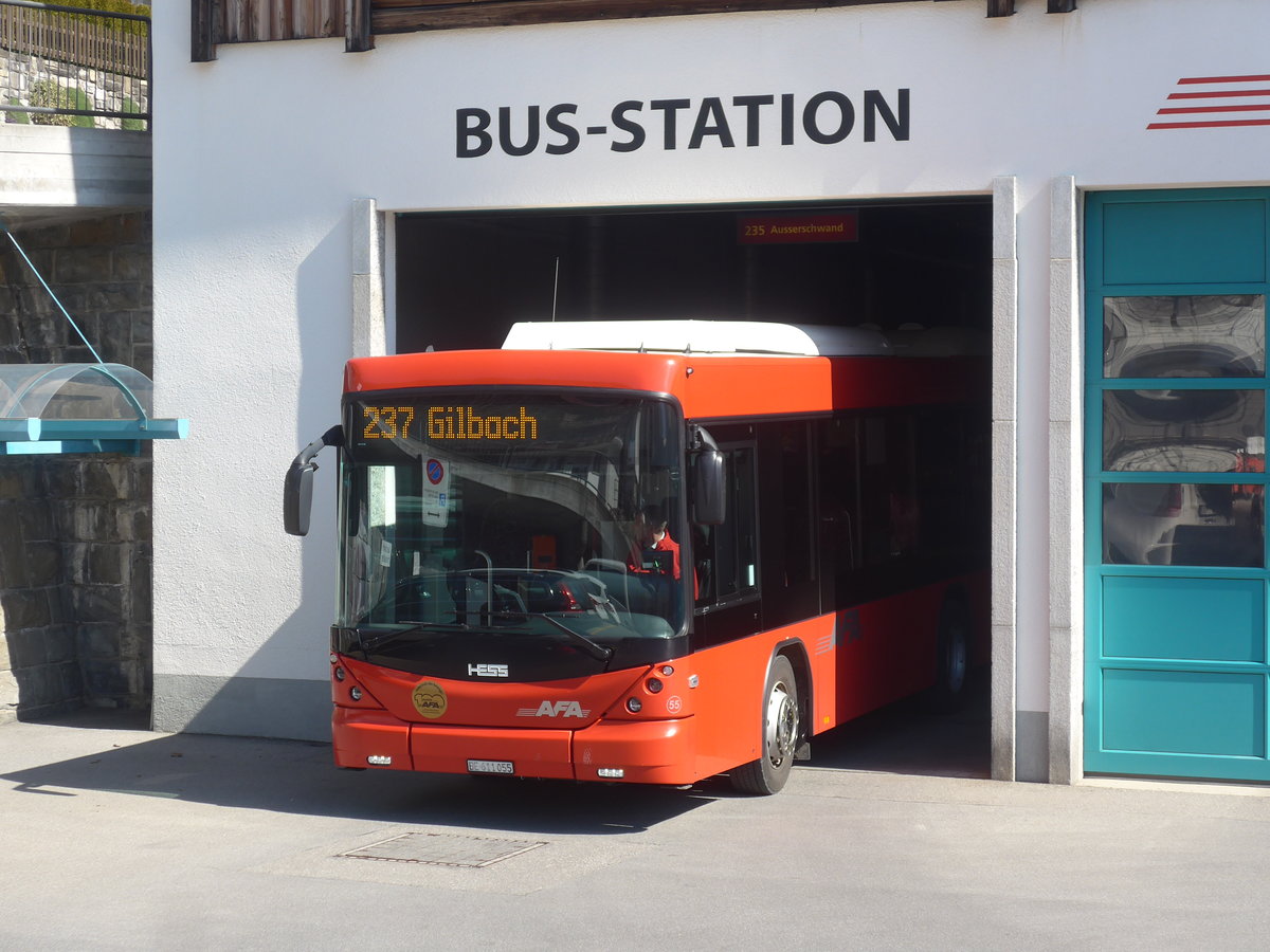 (215'544) - AFA Adelboden - Nr. 55/BE 611'055 - Scania/Hess am 25. M�rz 2020 in Adelboden, Busstation