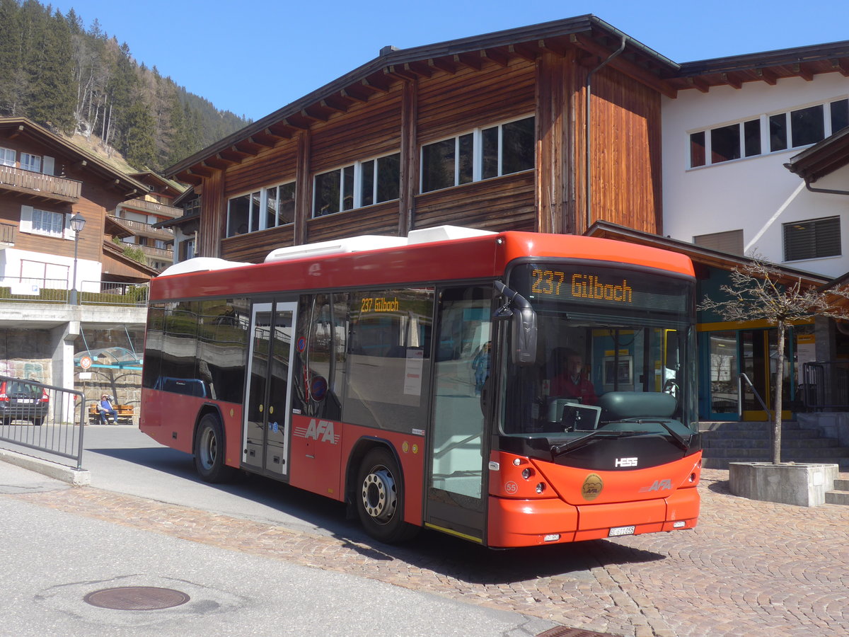 (215'546) - AFA Adelboden - Nr. 55/BE 611'055 - Scania/Hess am 25. M�rz 2020 in Adelboden, Busstation