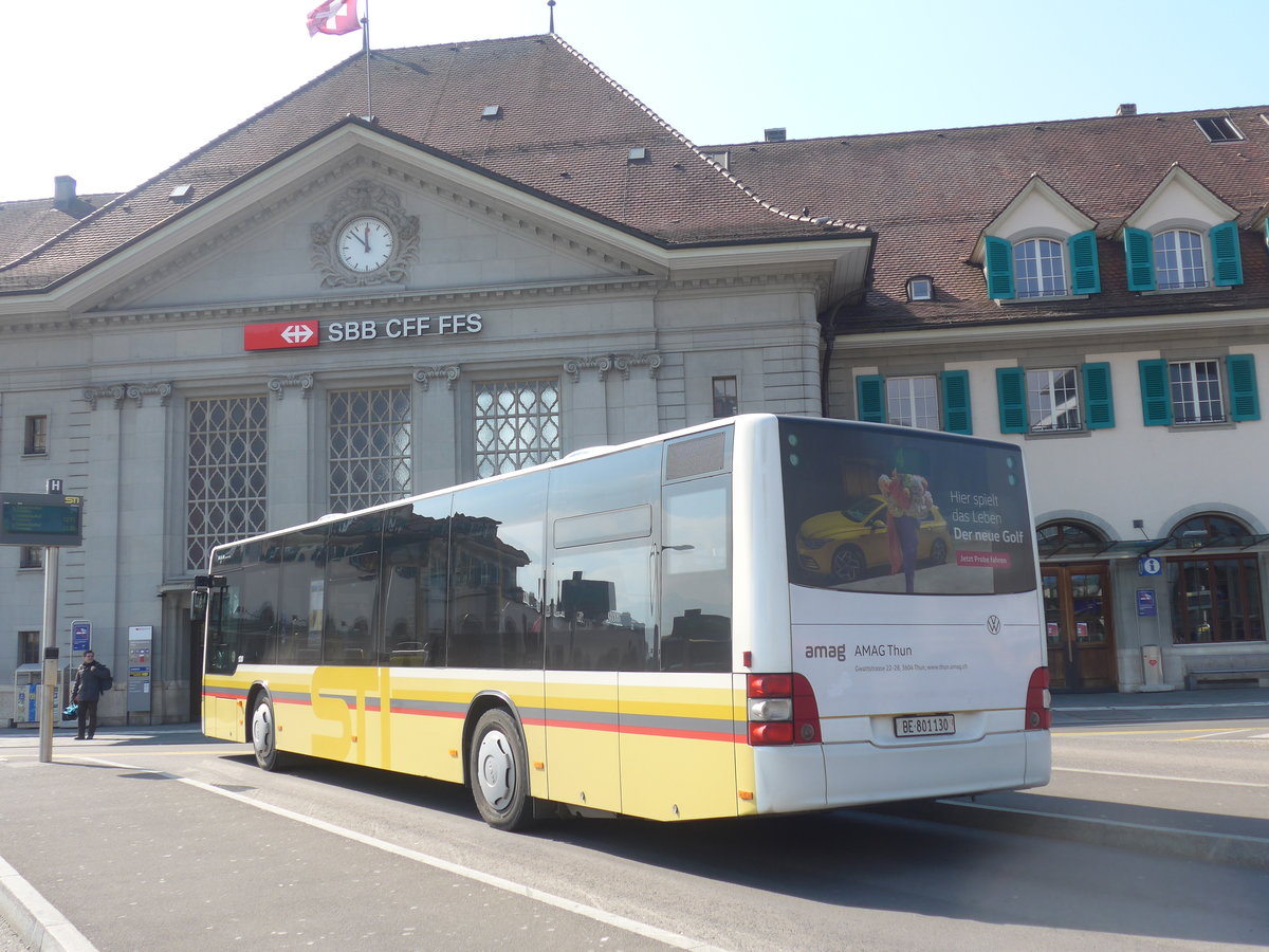 (215'557) - STI Thun - Nr. 130/BE 801'130 - MAN am 26. M�rz 2020 beim Bahnhof Thun