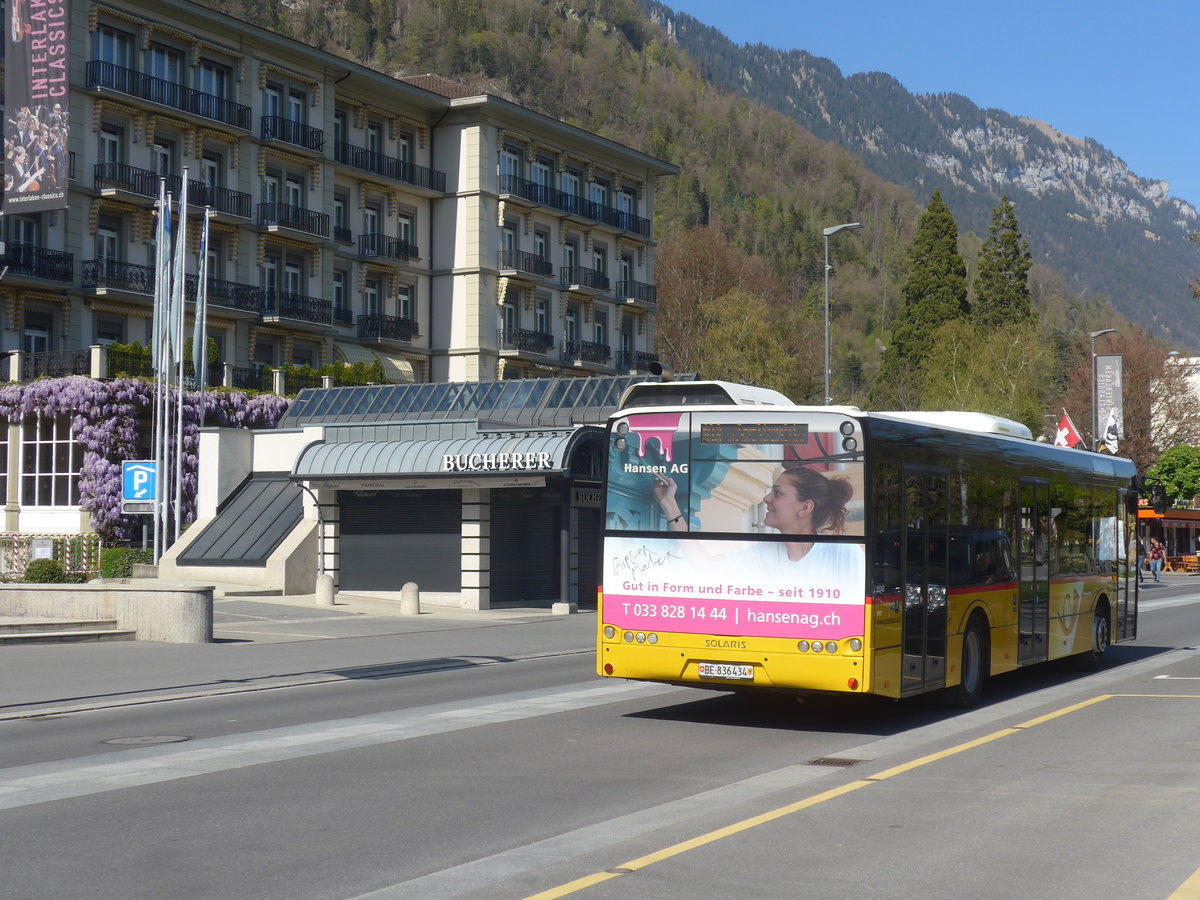 (216'084) - PostAuto Bern - BE 836'434 - Solaris (ex Nr. 581) am 15. April 2020 in Interlaken, H�heweg