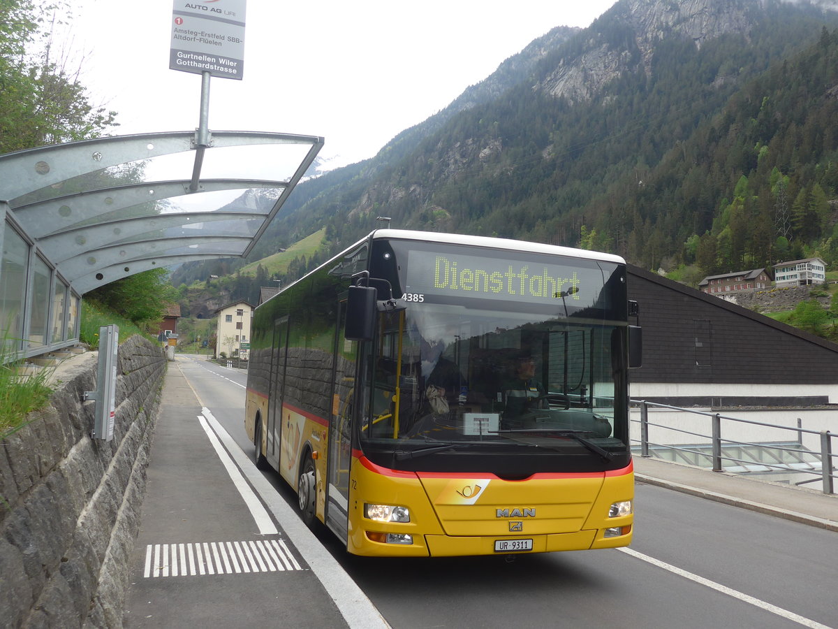 (216'553) - AAGU Altdorf - Nr. 72/UR 9311 - MAN/G�ppel (ex PostAuto Bern; ex PostAuto Bern Nr. 217; ex RBS Worblaufen Nr. 217) am 28. April 2020 in Gurtnellen Wiler, Gotthardstrasse