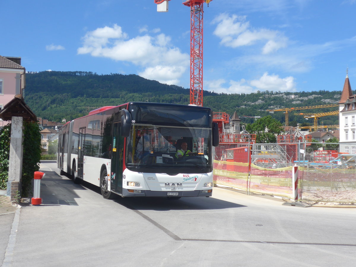 (218'378) - PostAuto Wallis - Nr. 60/VS 370'181 - MAN (ex Lathion, Sion Nr. 60) am 4. Juli 2020 beim Bahnhof Del�mont