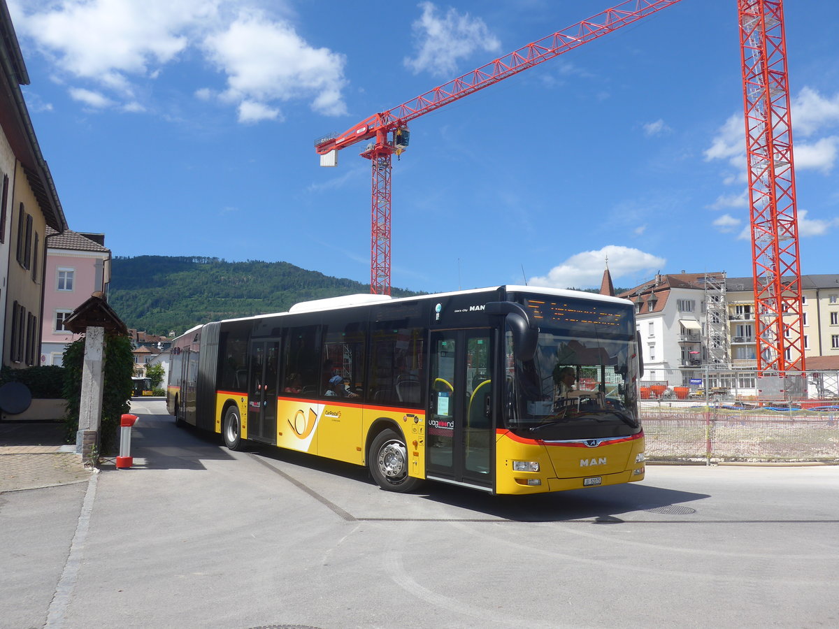 (218'384) - CarPostal Ouest - JU 52'075 - MAN (ex Nr. 35) am 4. Juli 2020 beim Bahnhof Del�mont
