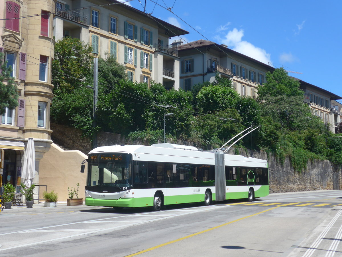 (218'531) - transN, La Chaux-de-Fonds - Nr. 134 - Hess/Hess Gelenktrolleybus (ex TN Neuch�tel Nr. 134) am 6. Juli 2020 beim Bahnhof Neuch�tel