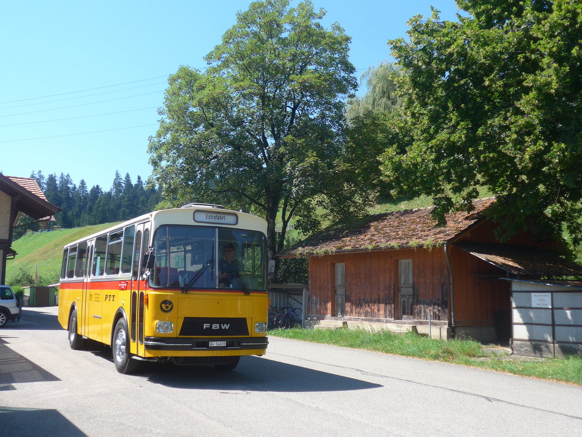 (219'574) - Birchler, Remetschwil - AG 54'039 - FBW/T�scher (ex Gerber, Winkel; ex Eggenberger, M�riken; ex Tanner, Bubendorf; ex P 24'803) am 9. August 2020 beim Bahnhof Emmenmatt