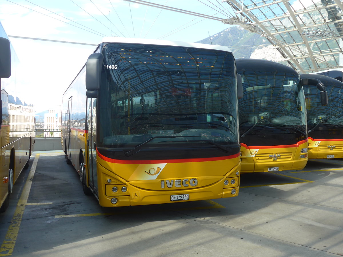 (219'756) - PostAuto Graub�nden - GR 179'720 - Iveco am 16. August 2020 in Chur, Postautostation