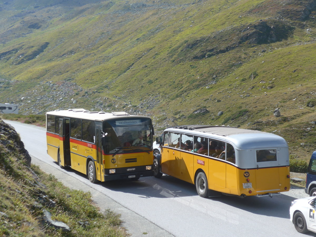 (220'503) - Oser, B�rchen - VS 93'575 - NAW/Lauber (ex Epiney, Ayer) + Bonnard, Ayer - VS 16'091 - Saurer/Hess (ex APN Gen�ve; ex Baumgartner, Grenchen; ex P 23'009; ex P 2031) am 6. September 2020 in Moiry, Lac de Moiry