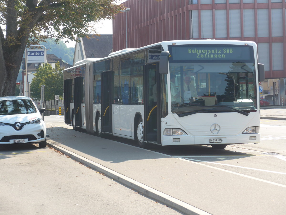 (220'741) - Interbus, Yverdon - Nr. 211/AG 559'331 - Mercedes (ex BVB Basel Nr. 792; ex VZO Gr�ningen Nr. 24) am 13. September 2020 beim Bahnhof Lenzburg (Einsatz Eurobus)