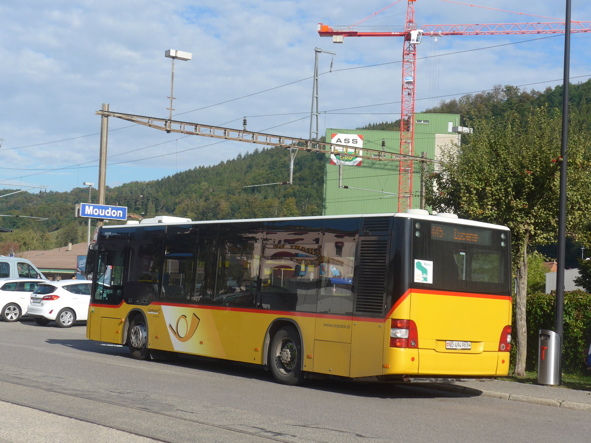(221'137) - CarPostal Ouest - VD 494'963 - MAN/G�ppel am 23. September 2020 beim Bahnhof Moudon