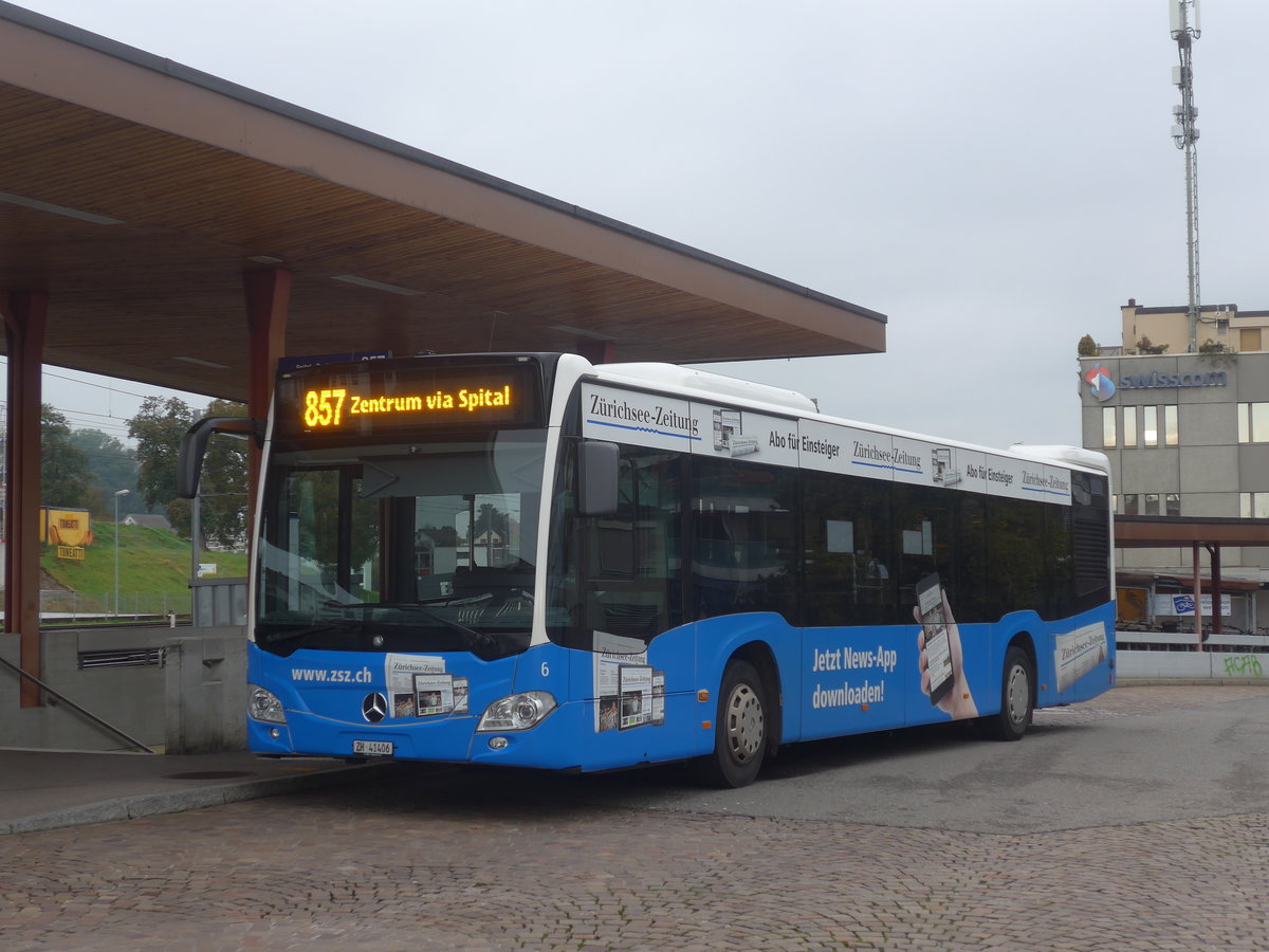 (221'785) - VZO Gr�ningen - Nr. 6/ZH 41'406 - Mercedes am 12. Oktober 2020 beim Bahnhof Gr�ningen