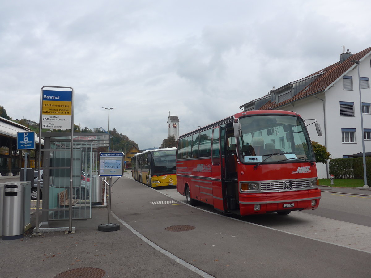 (221'879) - Biegger, Uster - Nr. 31/GL 1946 - Setra (ex AFA Adelboden Nr. 31; ex AFA Adelboden Nr. 10; ex Fr�hlich, Z�rich) am 12. Oktober 2020 beim Bahnhof Bauma