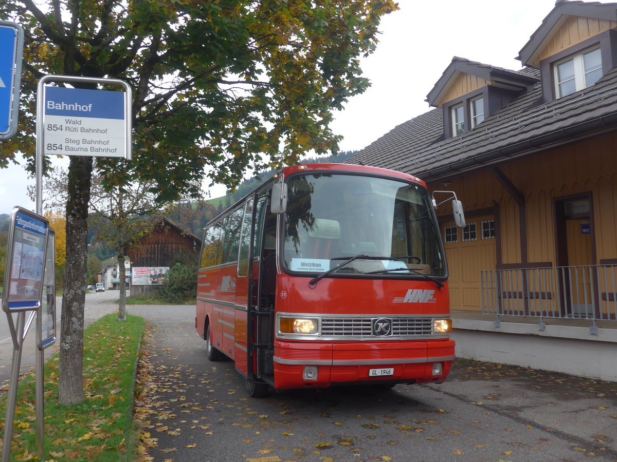 (221'885) - Biegger, Uster - Nr. 31/GL 1946 - Setra (ex AFA Adelboden Nr. 31; ex AFA Adelboden Nr. 10; ex Fr�hlich, Z�rich) am 12. Oktober 2020 beim Bahnhof Gibswil