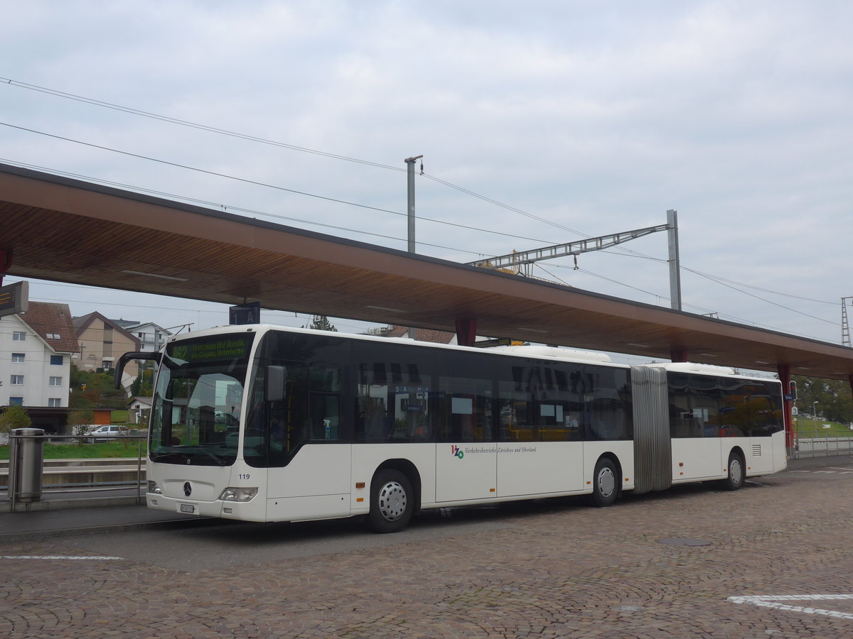 (221'950) - VZO Gr�ningen - Nr. 119/ZH 745'119 - Mercedes am 18. Oktober 2020 beim Bahnhof Wetzikon