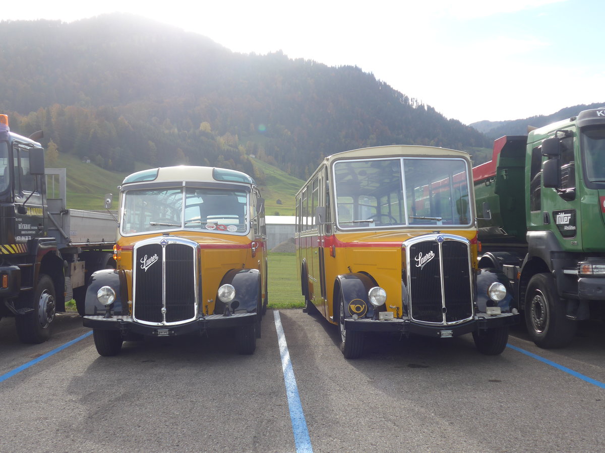 (222'442) - Altherr, Nesslau - Saurer/T�scher (ex Buchli, Versam) + Saurer/R&J am 22. Oktober 2020 in Nesslau, Garage