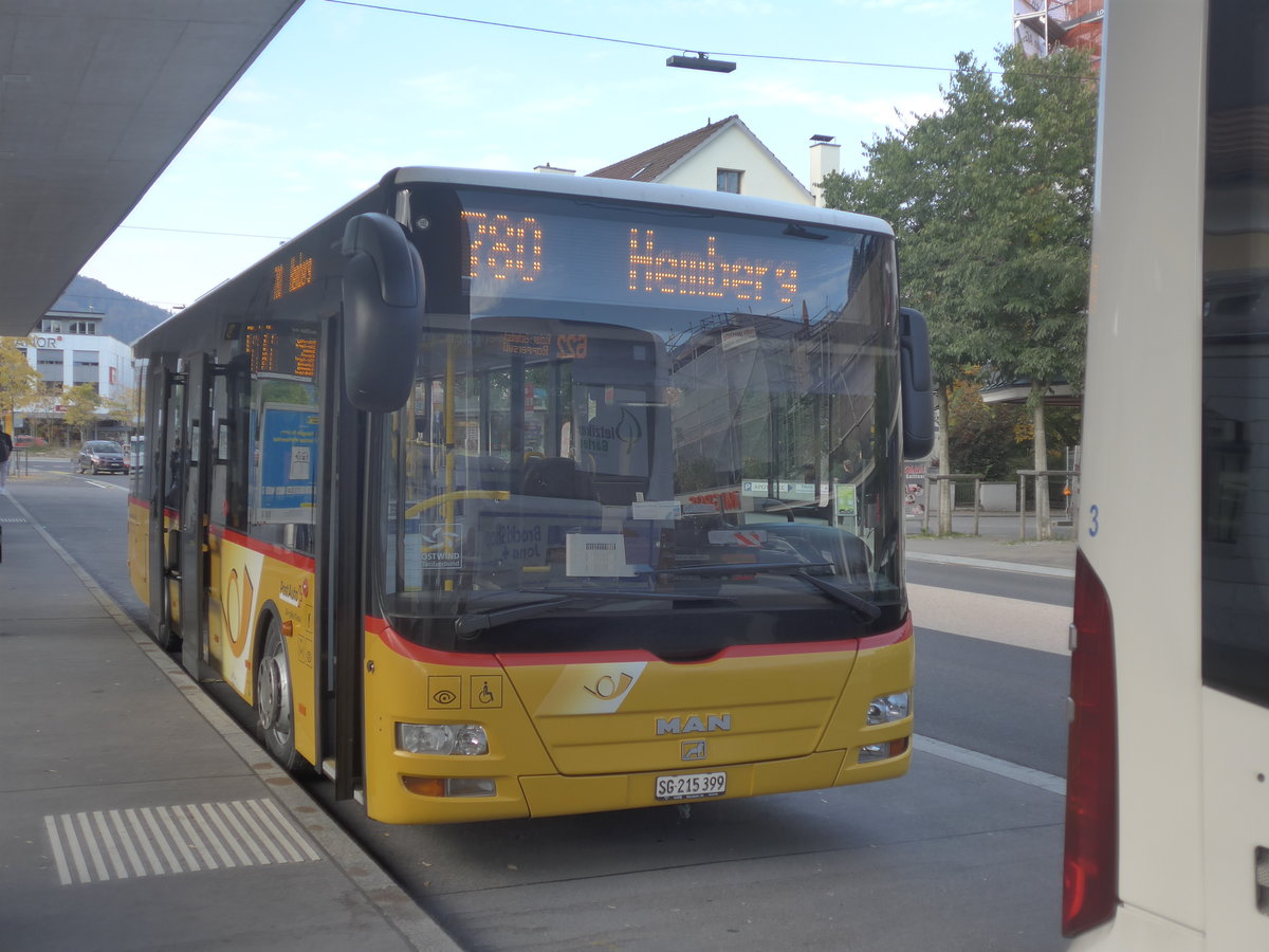 (222'469) - Postautobetriebe Unteres Toggenburg, Ganterschwil - SG 215'399 - MAN/G�ppel am 22. Oktober 2020 beim Bahnhof Wattwil